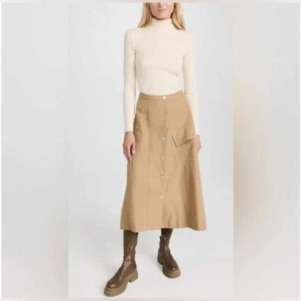 Vince Women’s Linen Blend Utility Button-Down Midi Skirt Size 10 - Picture 2 of 12